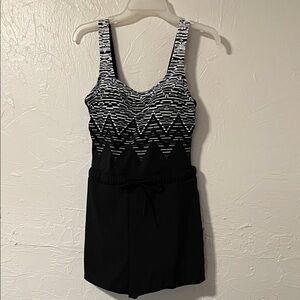 Black and White Patterned Women's One Piece Swimsuit